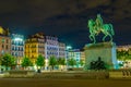 Night view of statue of Louis XIV on Place Bellecour in Lyon, France Royalty Free Stock Photo