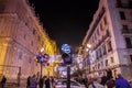 Night view of street on Christmas, Seville, Spain Royalty Free Stock Photo