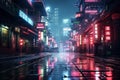 Night view of a street in the city of Shanghai, China