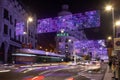 Night view of the street Grand Via in Madrid decorated for Christmas