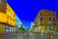 Night view street of Seville near Seville Cathedral. Spain. Royalty Free Stock Photo