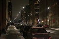 Night view of the street in Stockholm on a parked car Royalty Free Stock Photo