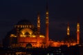 Night view of Suleymaniye Mosque in Istanbul, Turkey Royalty Free Stock Photo