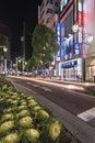 Night view of the Sunshine Street of Ikebukuro decorated with Kale or leaf cabbage.