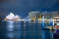 night view Sydney Harbour bridge CBD in the background NSW Australia. smooth harbour waters Royalty Free Stock Photo