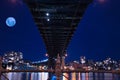 night view of Sydney Harbour and CBD buildings on the foreshore in NSW Australia nice round moon