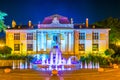 Night view of the Szczepanski Square with fountain and Palace of the Arts, opened in 1901 in Krakow, Poland....IMAGE Royalty Free Stock Photo