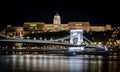 Night view of the Szechenyi Chain Bridge in Budapest, Hungary Royalty Free Stock Photo
