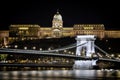 Night view of the Szechenyi Chain Bridge in Budapest, Hungary Royalty Free Stock Photo