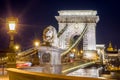 Night view of the Szechenyi Chain Bridge. Budapest, Hungary. Royalty Free Stock Photo