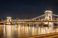 Night view of the Szechenyi Chain Bridge in the Bupapest, Hungary. Royalty Free Stock Photo