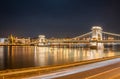 Night view of the Szechenyi Chain Bridge in the Bupapest, Hungary. Royalty Free Stock Photo