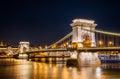 Night view of the Szechenyi Chain Bridge in the Bupapest, Hungary. Royalty Free Stock Photo