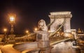 Night view of the Szechenyi Chain Bridge in the Bupapest, Hungary. Royalty Free Stock Photo