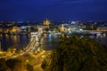 Night View of the Szechenyi Chain Bridge over Danube River and c Royalty Free Stock Photo