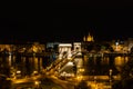 Night view of the Szechenyi Chain Bridge over the River Danube in Budapest, Hungary Royalty Free Stock Photo