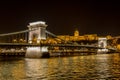 Night view of the Szechenyi Chain Bridge is a suspension bridge that spans the River Danube between Buda and Pest, the Royalty Free Stock Photo