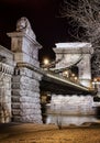 Night view of the Szechenyi Chain Bridge in Budapest, Hungary Royalty Free Stock Photo