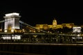 Night view of SzÃÂ©chenyi Chain Bridge across the River Danube connecting Buda and Pest, Budapest, Hungary Royalty Free Stock Photo