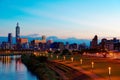 Night view of Taipei City by riverside with skyscrapers and beautiful reflections on smooth water Royalty Free Stock Photo