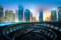 Night view of tall buildings at Meixi Lake in Changsha