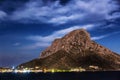 Night view of the Telendos island, from Myrties village in Kalymnos island, Greece. Royalty Free Stock Photo