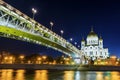 Night view of the temple of Christ the Savior and the Patriarchal Bridge in Moscow Royalty Free Stock Photo