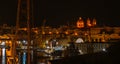 Night view to docks in Senglea, Basilica of Our Lady of Victories Royalty Free Stock Photo