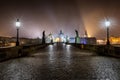 Night view to the famous Charles Bridge in Prague, Czech republic Royalty Free Stock Photo