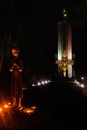 Night view to the Memorial in Commemoration of Famines` Victims in Ukraine in Kyiv Ukraine