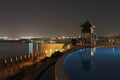 Night view to the swimming pool and palm trees on the beach near the red sea in Sharm El Sheikh, South Sinai, Egypt Royalty Free Stock Photo