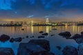 Night view Tokyo Skyline with Rainbow bridge, Long exposure Royalty Free Stock Photo