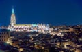 Night View of the Toledo Cathedral Lighted Up with Homes all Around it Royalty Free Stock Photo