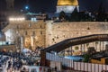 Night view of torists at the ruins of western wall and the Golden Dome of the Rock, an Islamic shrine located on the Temple Mount Royalty Free Stock Photo