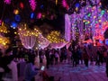 The night view of tourists are visiting the 13th Huizhou West Lake Lantern Festival in Huicheng District, Huizhou City, China