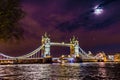 Night view of Tower Bridge in London, UK Royalty Free Stock Photo