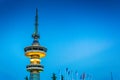 Night view of a tower in the Expo grounds in Thessaloniki, Greece Royalty Free Stock Photo