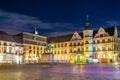 Night view of town hall in Dusseldorf and statue of an Wellem, Germany Royalty Free Stock Photo