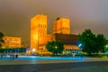 Night view of the town hall in Oslo, Norway...IMAGE Royalty Free Stock Photo