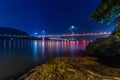 Night view of Tsing Ma Bridge with colorful illumination, Hong Kong Royalty Free Stock Photo