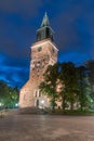 Night view on Turku Cathedral Finnish: Turun tuomiokirkko Royalty Free Stock Photo