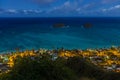 Night View of Turquiose Pacific Ocean Mokulua Islands Royalty Free Stock Photo