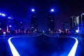 The night view of the twin towers in the green space opposite the square of east station in zhengzhou