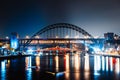 Night view of Tyne Bridge, an arch bridge over River Tyne in North East England, symbol of Tyneside Royalty Free Stock Photo