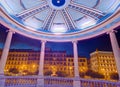 Night view of the typical kiosk illuminated, Pamplona