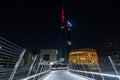 Night view of the UniCredit Tower Milan