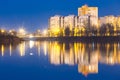 Night View Of Urban Residential Area Overlooks To City Lake Or River Park Royalty Free Stock Photo