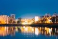 Night View Of Urban Residential Area Overlooks To City Lake Or River Royalty Free Stock Photo