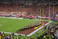 Night view of USC marching band in the football field