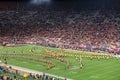 Night view of USC marching band in the football field